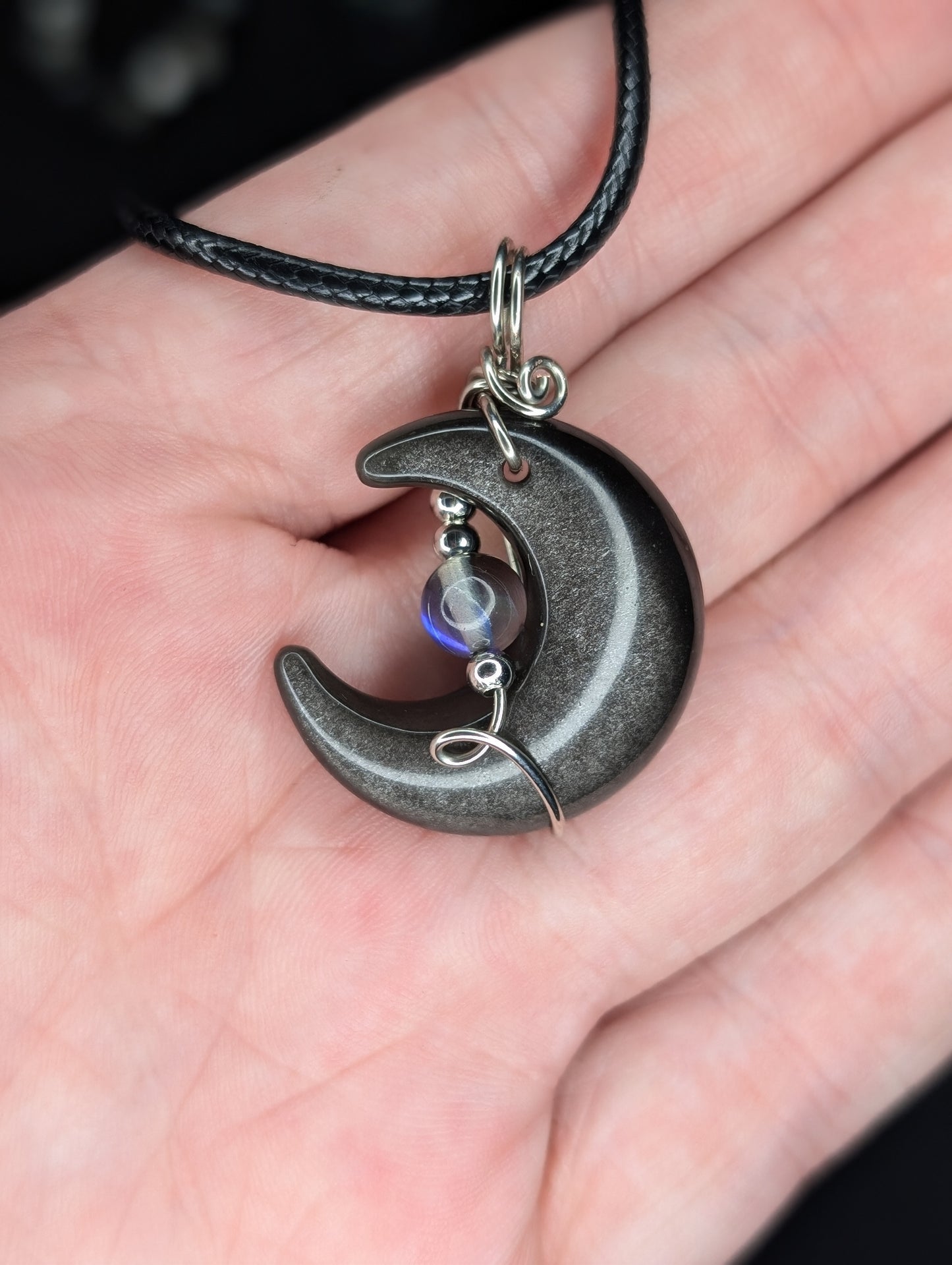 Handmade Silver Sheen Obsidian Crystal Wire Wrapped Pendant