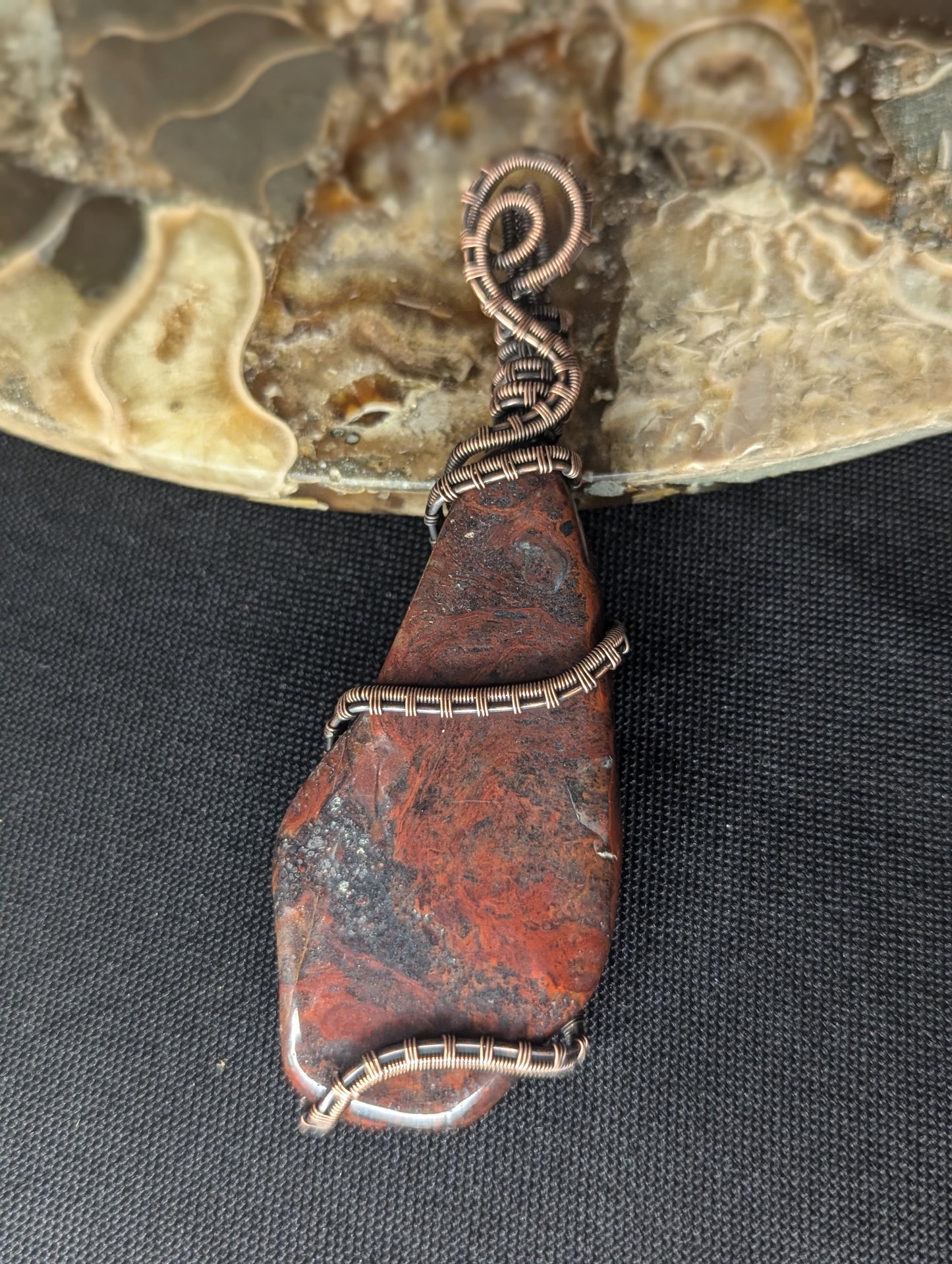 Handmade Red Jasper & Hematite Wire Wrapped Pendant