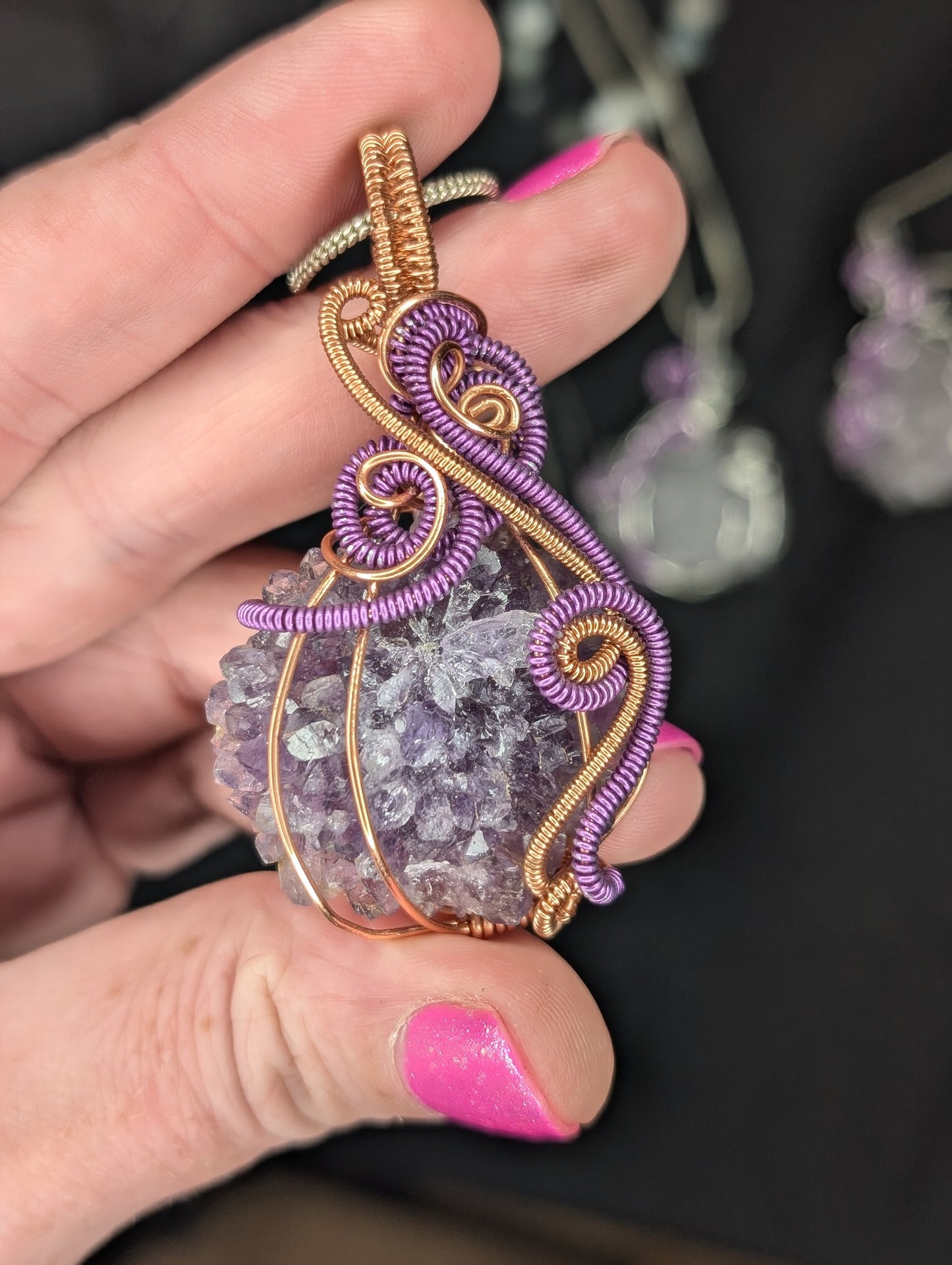 Handmade Amethyst Stalactite Wire Wrapped Pendant