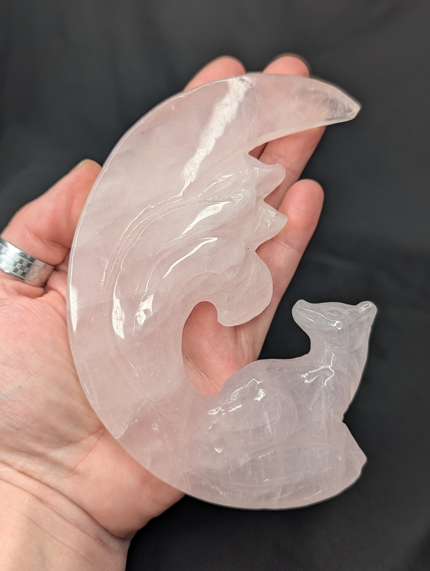 Rose Quartz Fox Moon & Stand