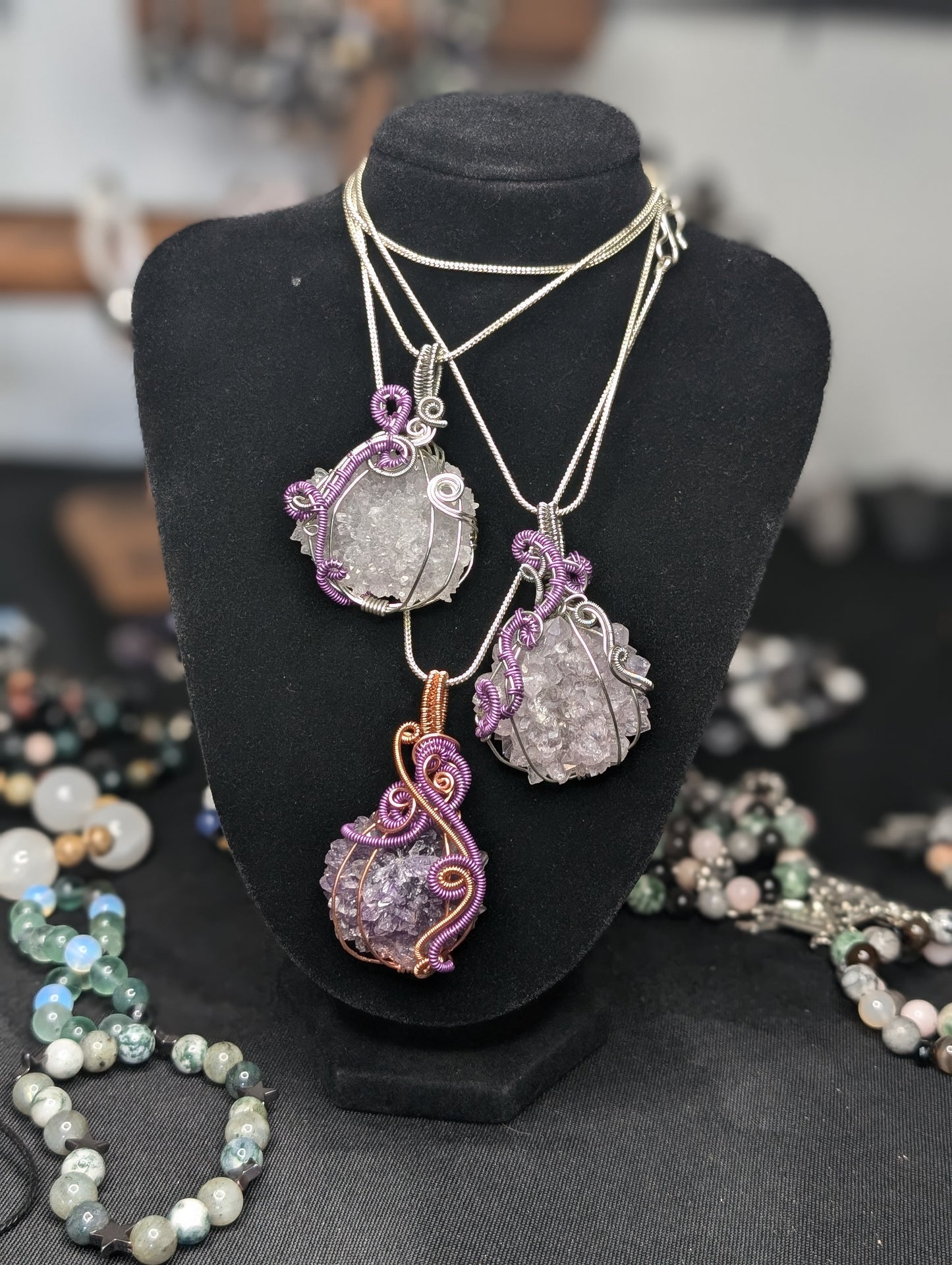 Handmade Amethyst Stalactite Wire Wrapped Pendant