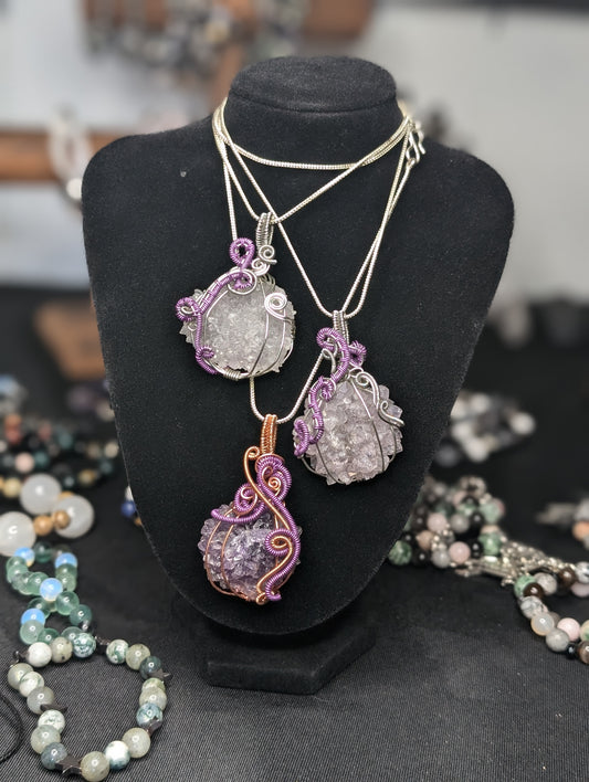 Handmade Amethyst Stalactite Wire Wrapped Pendant