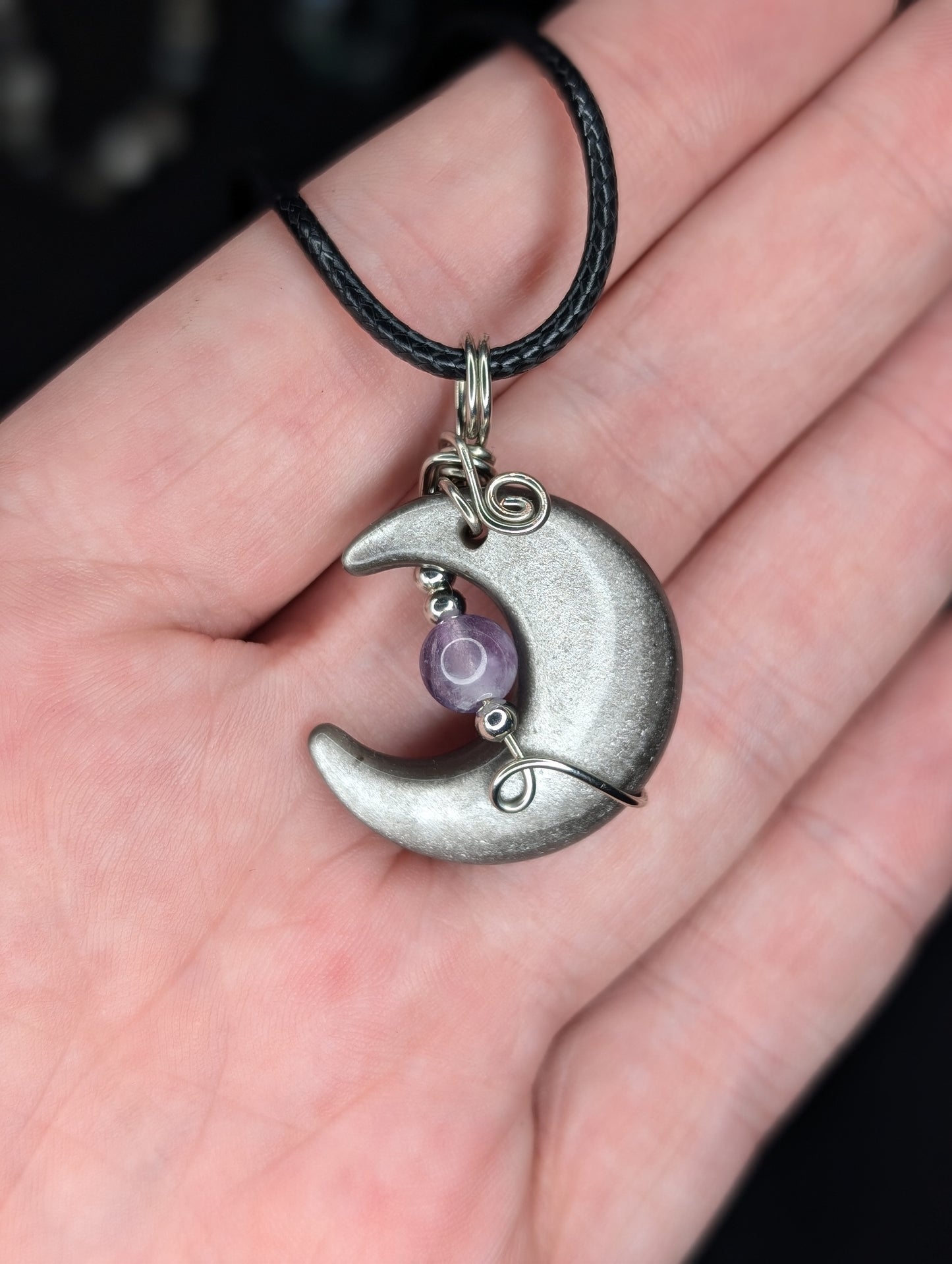 Handmade Silver Sheen Obsidian Crystal Wire Wrapped Pendant