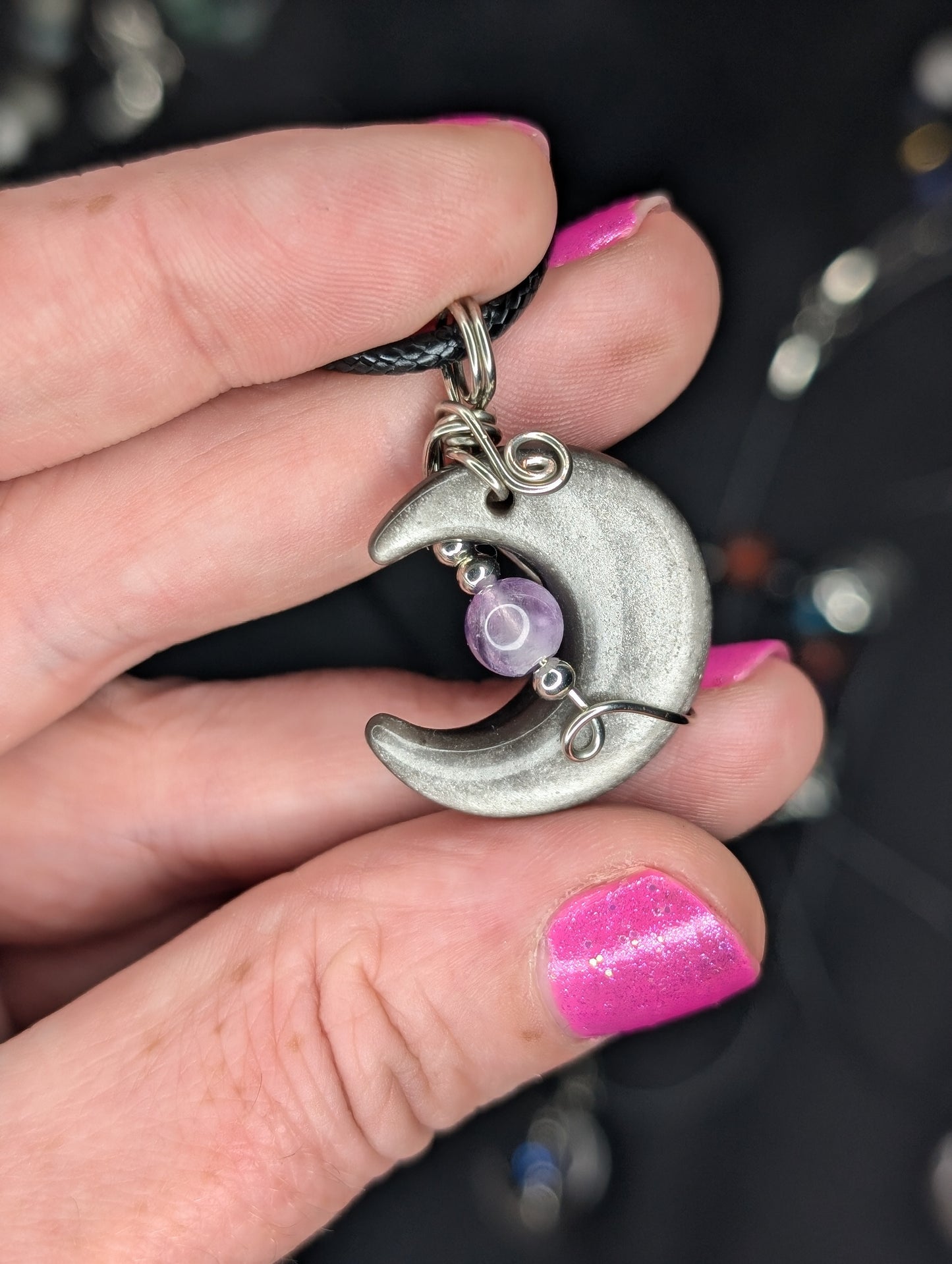 Handmade Silver Sheen Obsidian Crystal Wire Wrapped Pendant