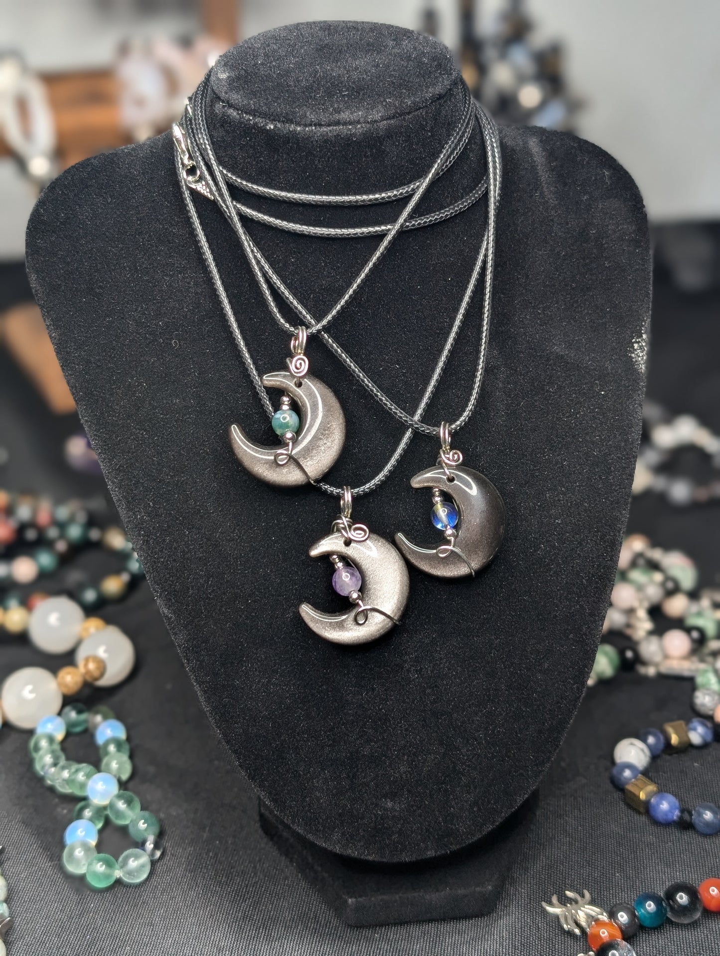 Handmade Silver Sheen Obsidian Crystal Wire Wrapped Pendant