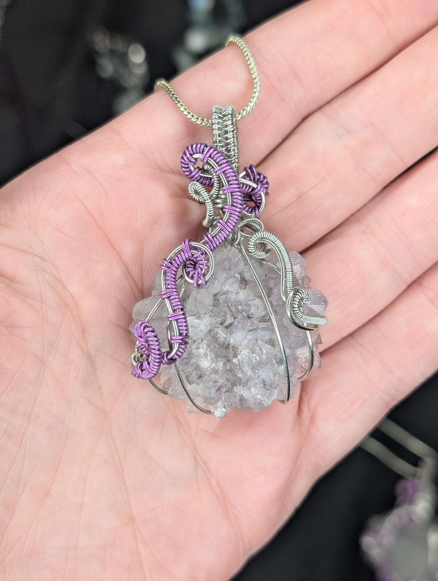 Handmade Amethyst Stalactite Wire Wrapped Pendant