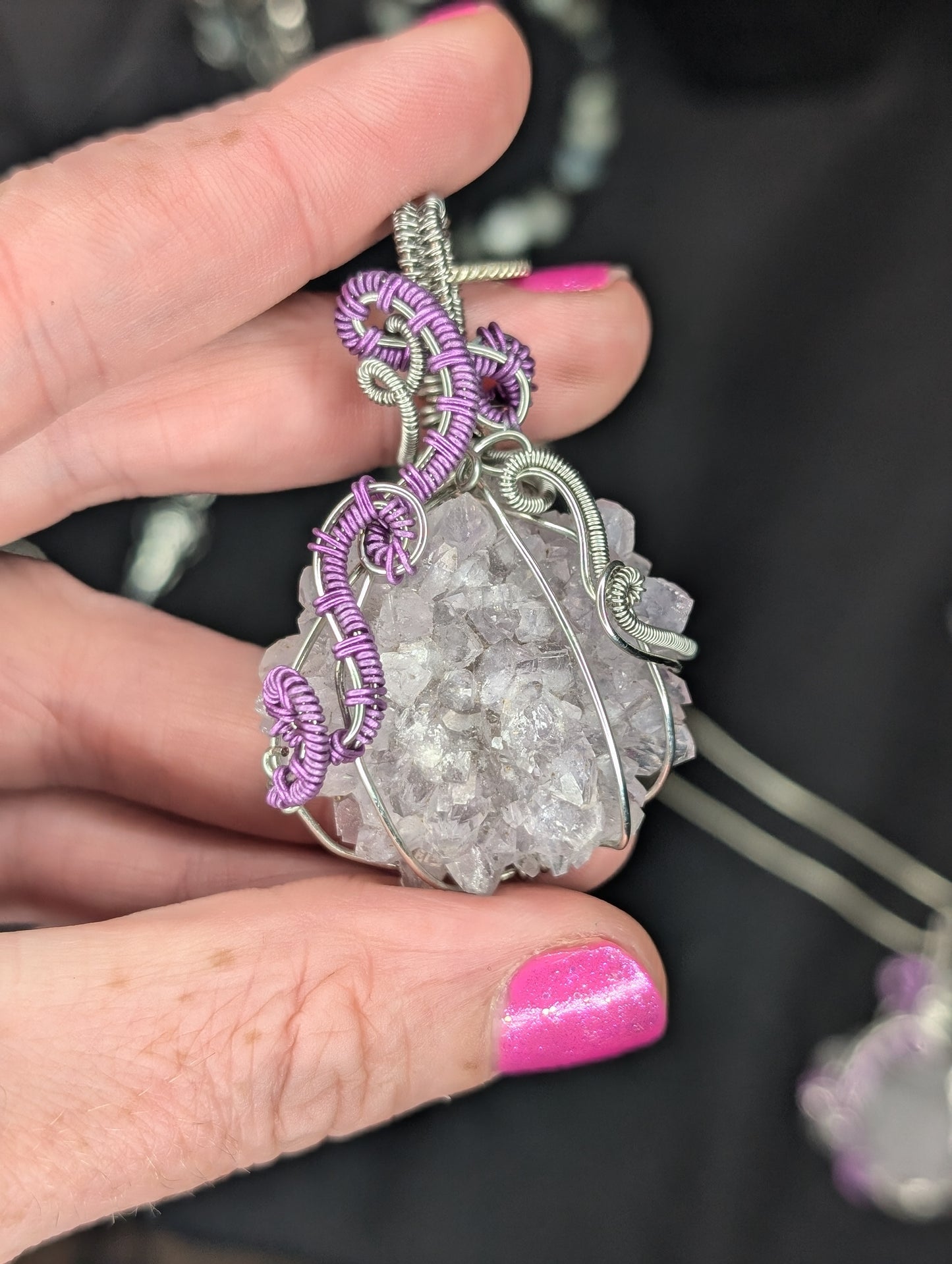 Handmade Amethyst Stalactite Wire Wrapped Pendant