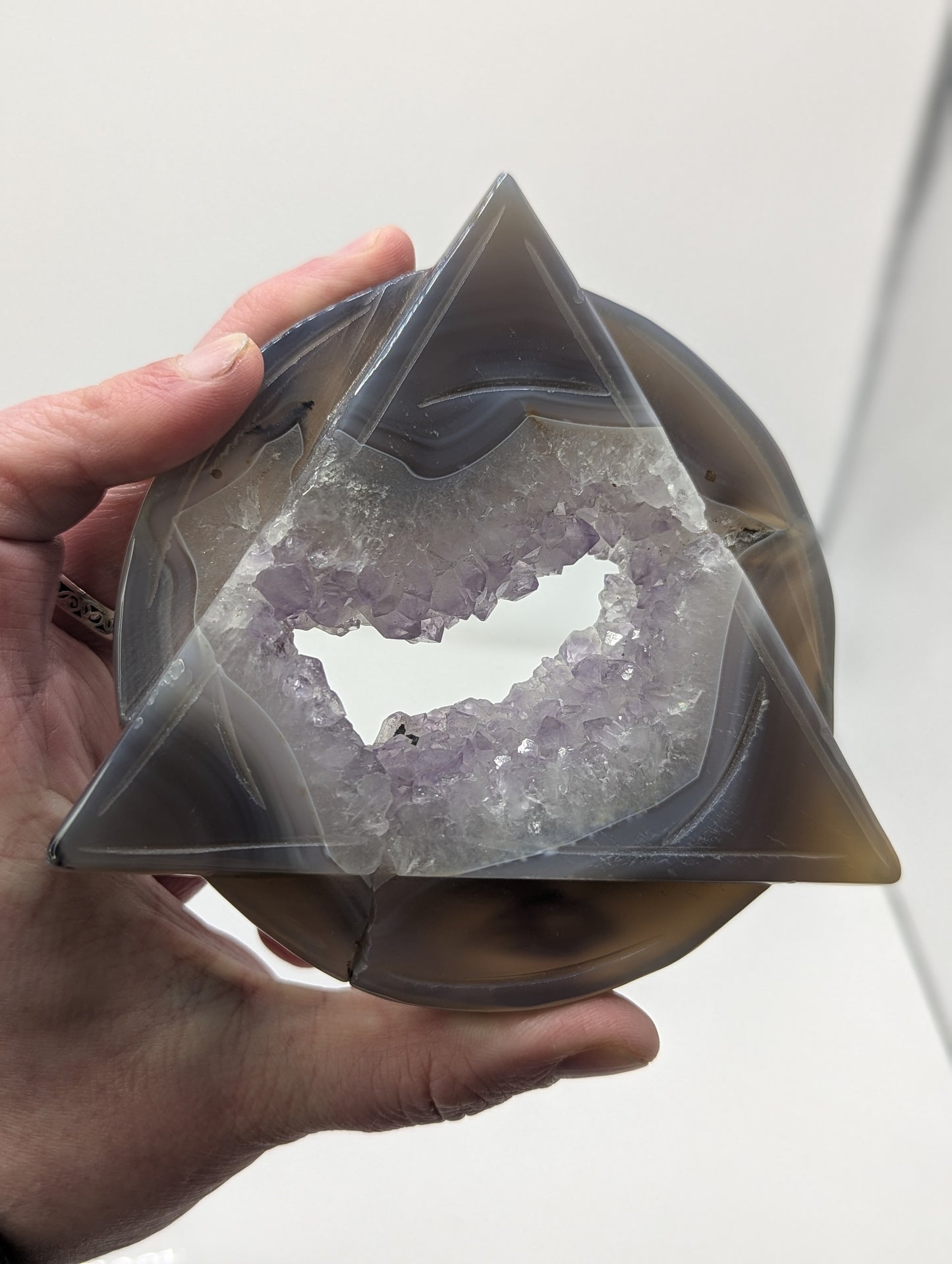 Druzy Agate & Amethyst Geometric Carving