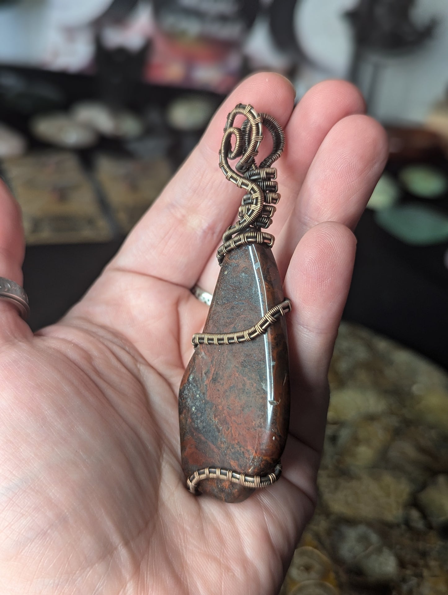 Handmade Red Jasper & Hematite Wire Wrapped Pendant