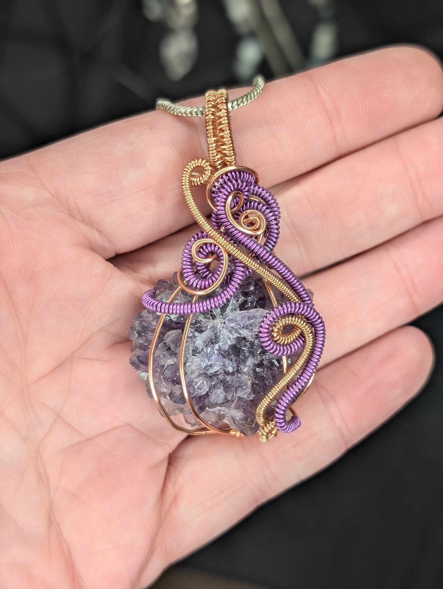 Handmade Amethyst Stalactite Wire Wrapped Pendant