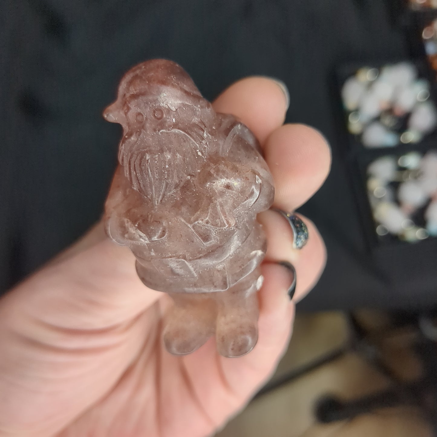 Strawberry Quartz Santa Carving