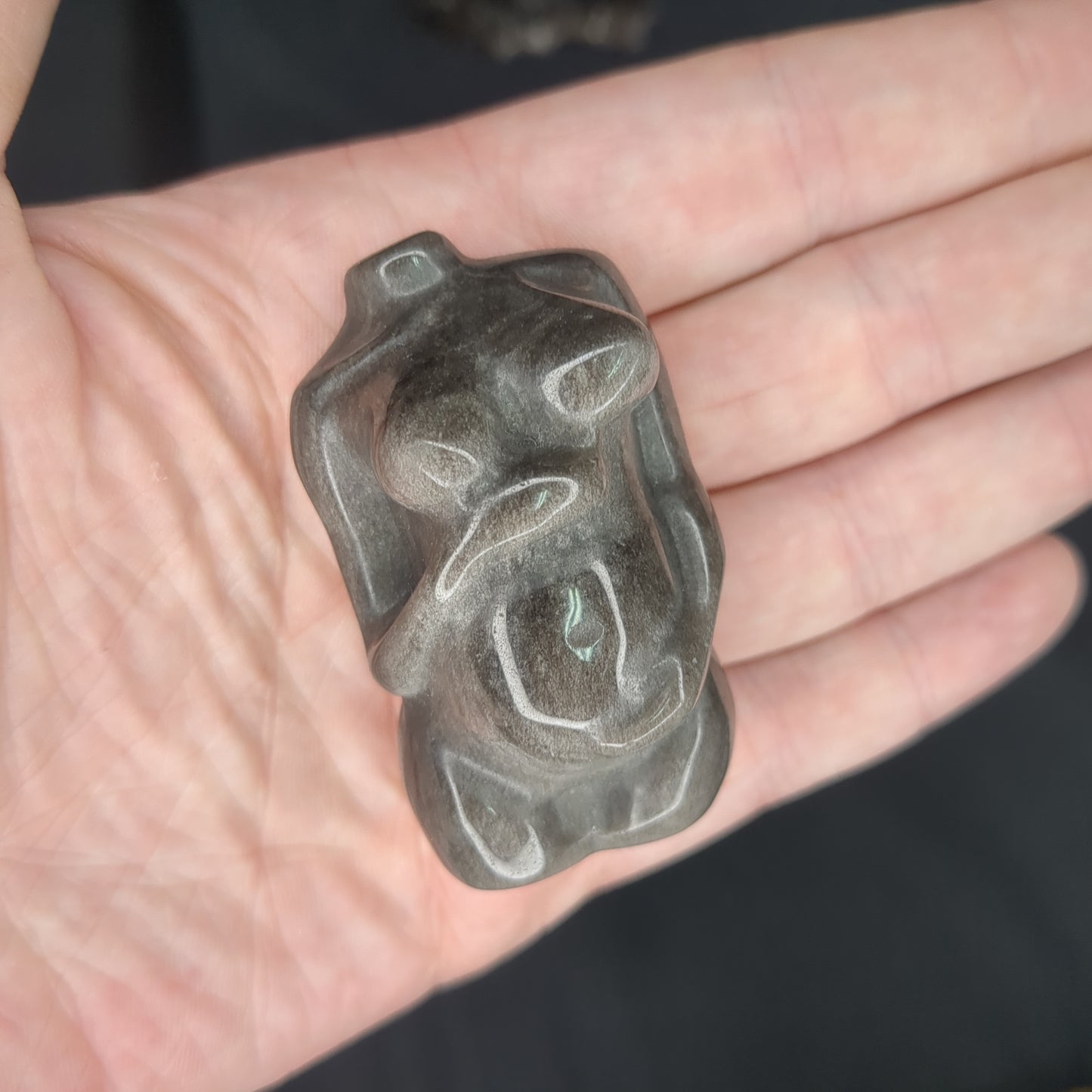 Silver Sheen Obsidian Pregnant Female Carving