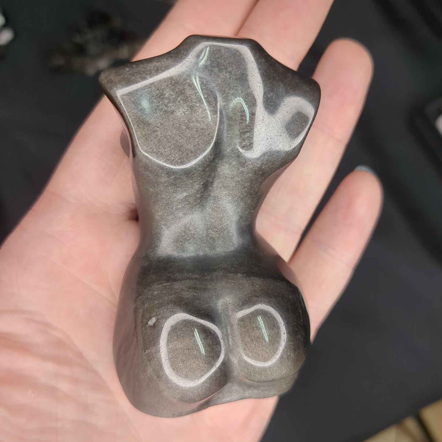 Silver Sheen Obsidian Female Carving