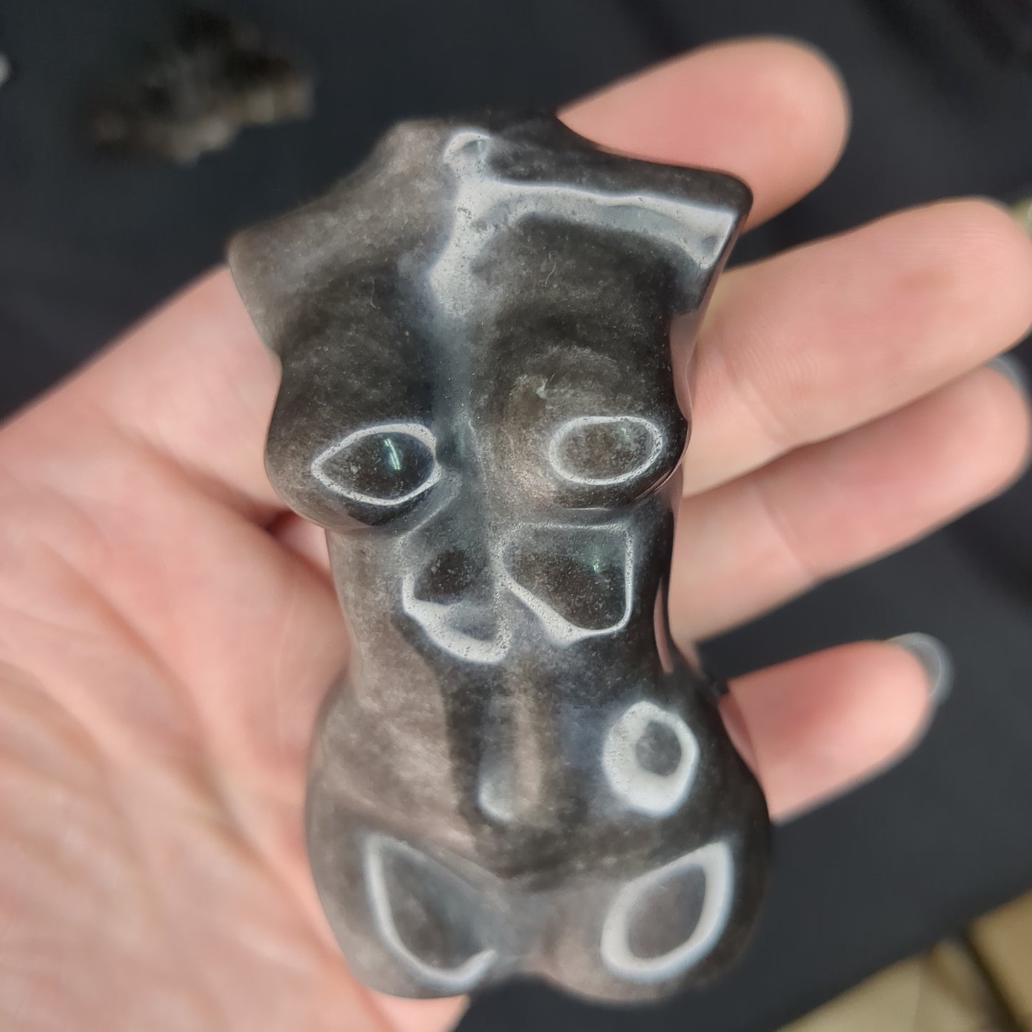 Silver Sheen Obsidian Female Carving