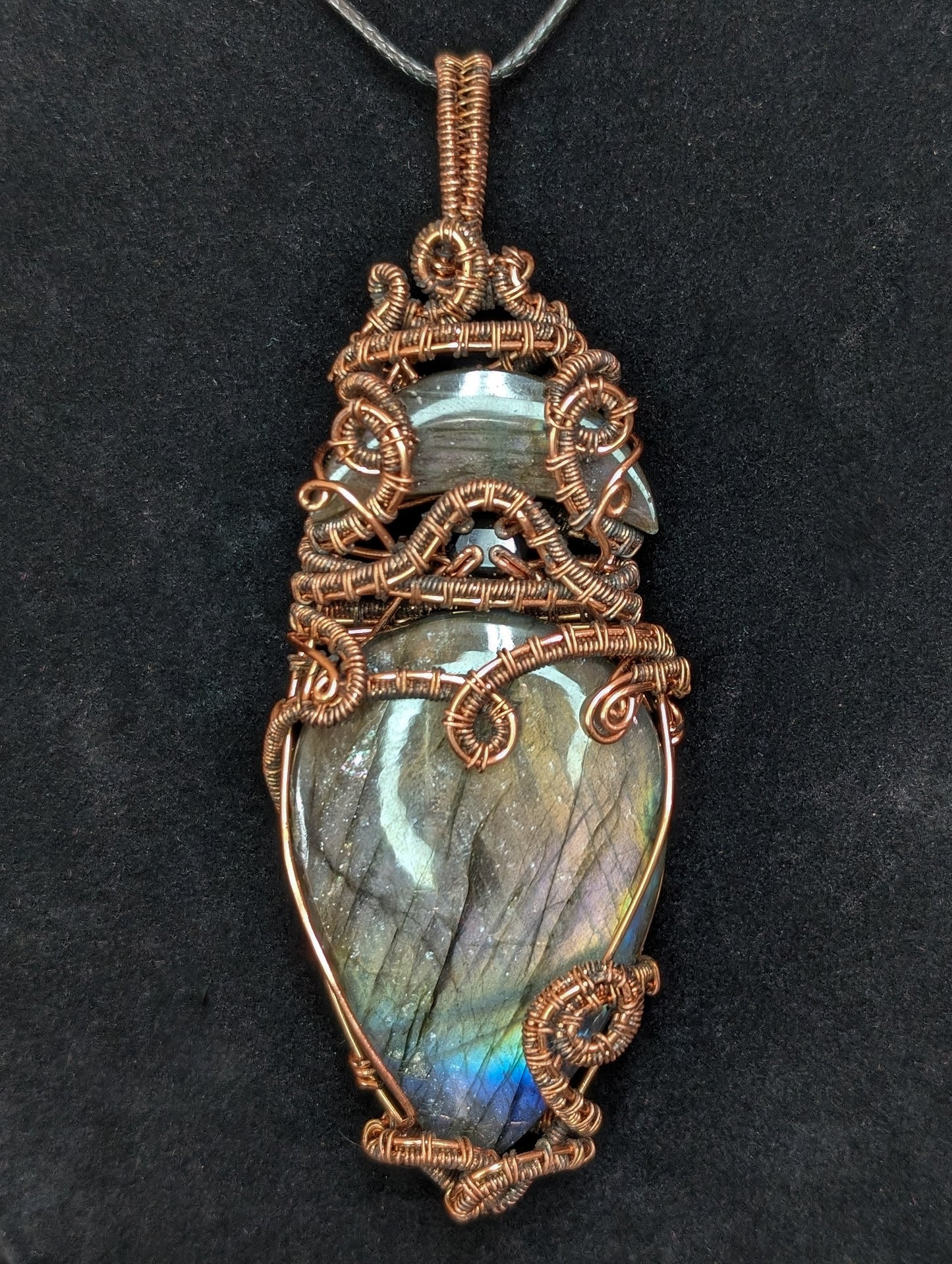 Handmade Labradorite w/ Black Onyx Accent Wire Wrapped Pendant