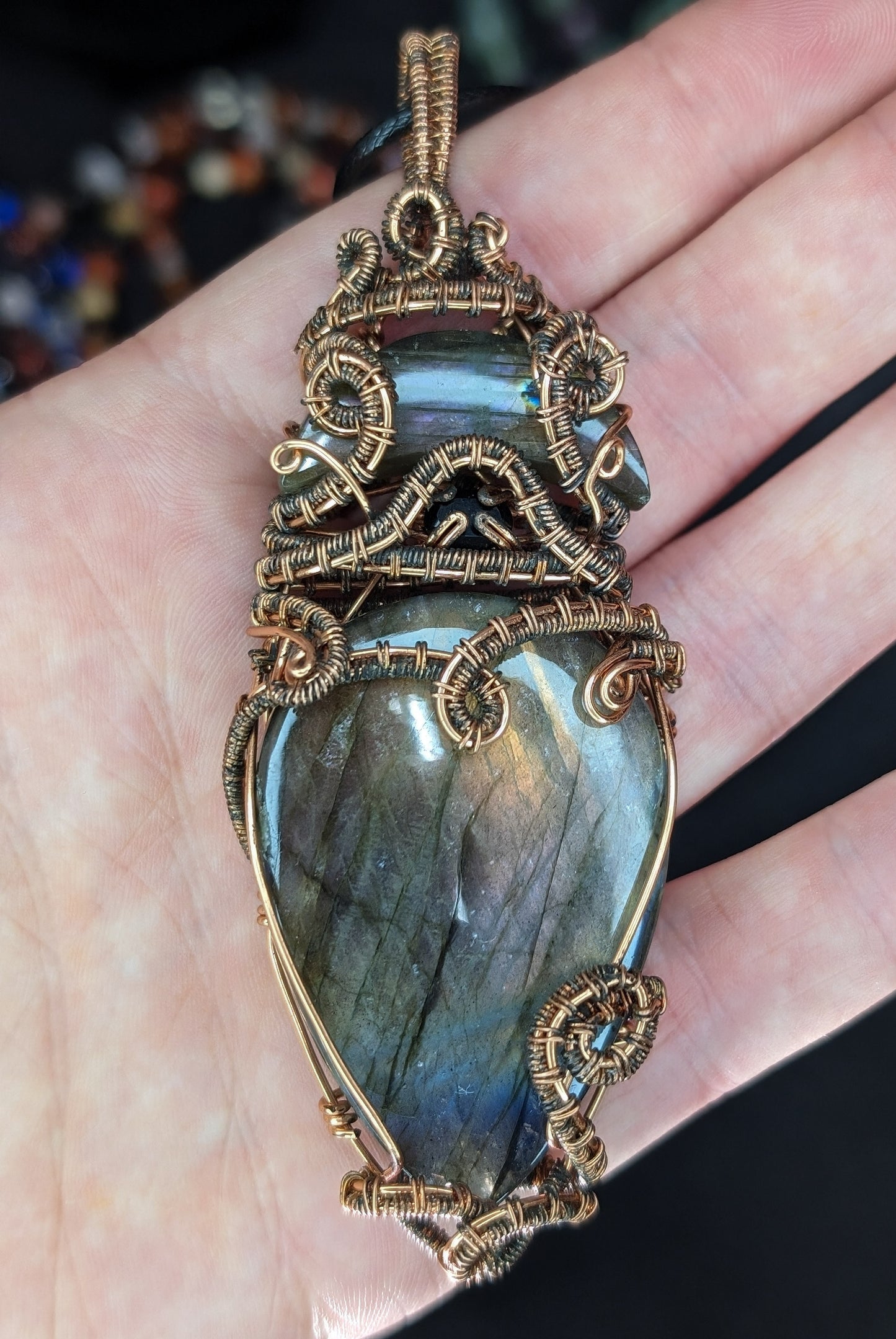 Handmade Labradorite w/ Black Onyx Accent Wire Wrapped Pendant