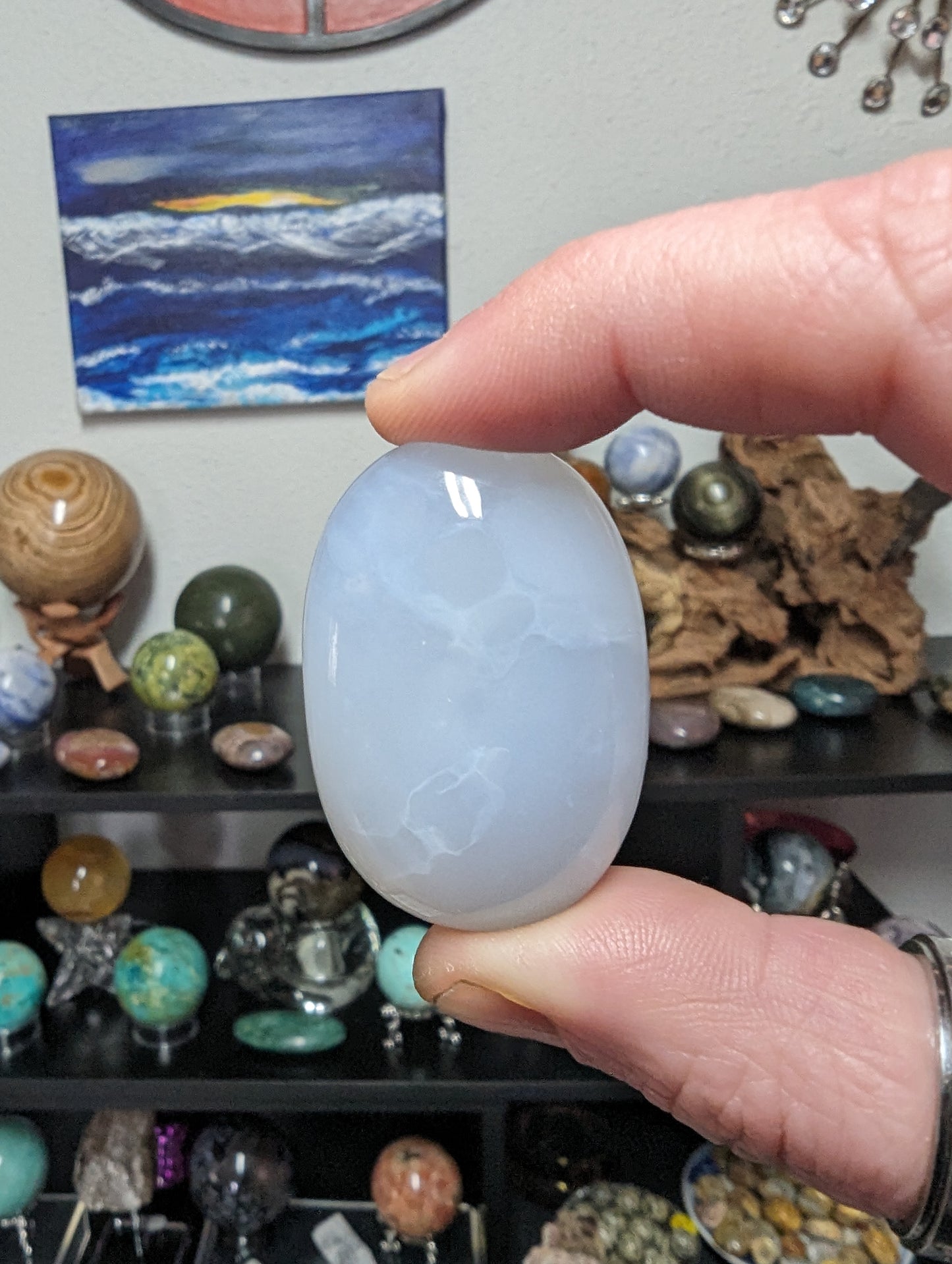 Blue Chalcedony Palm Stone