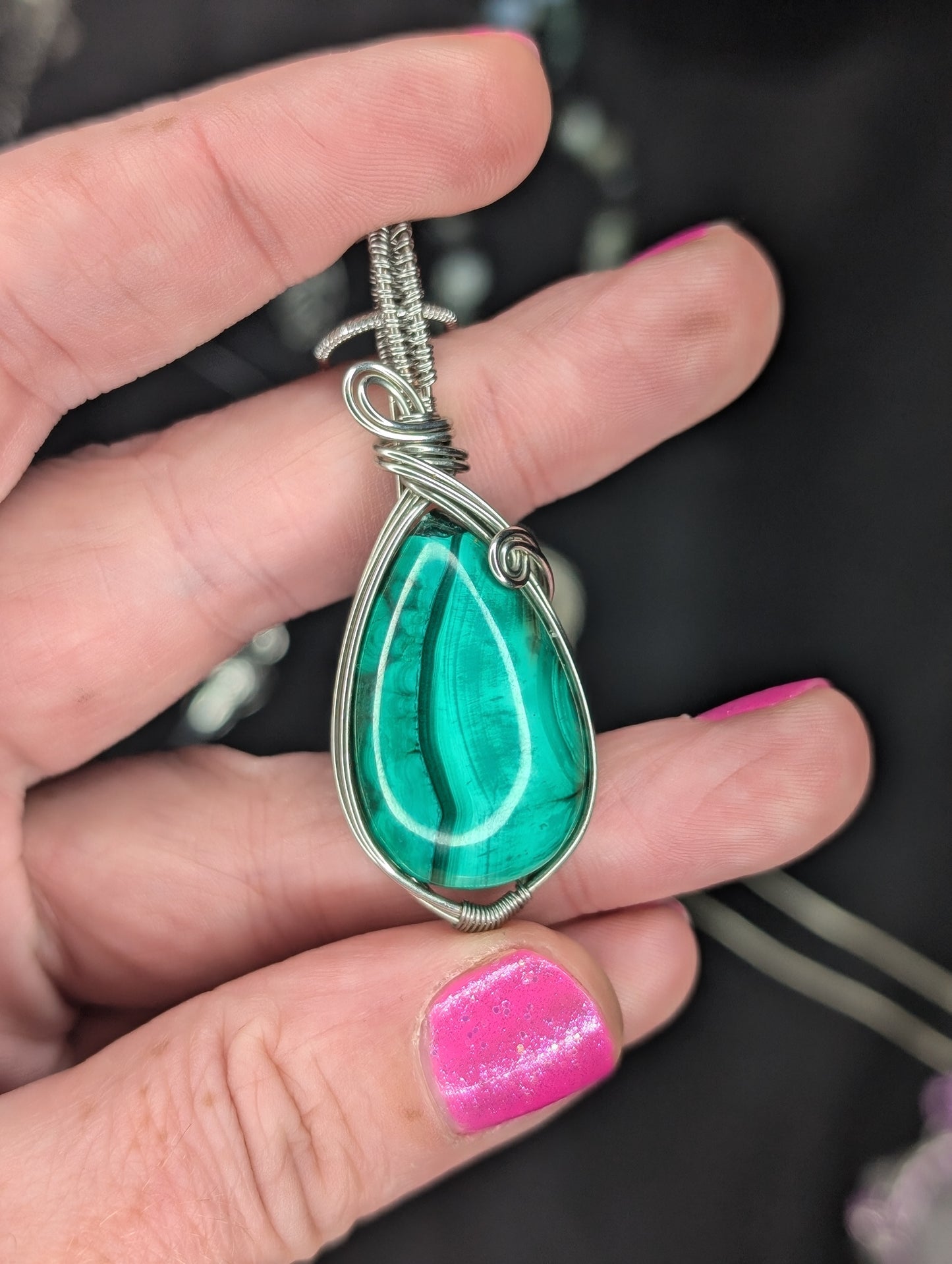 Handmade Malachite Wire Wrapped Pendant