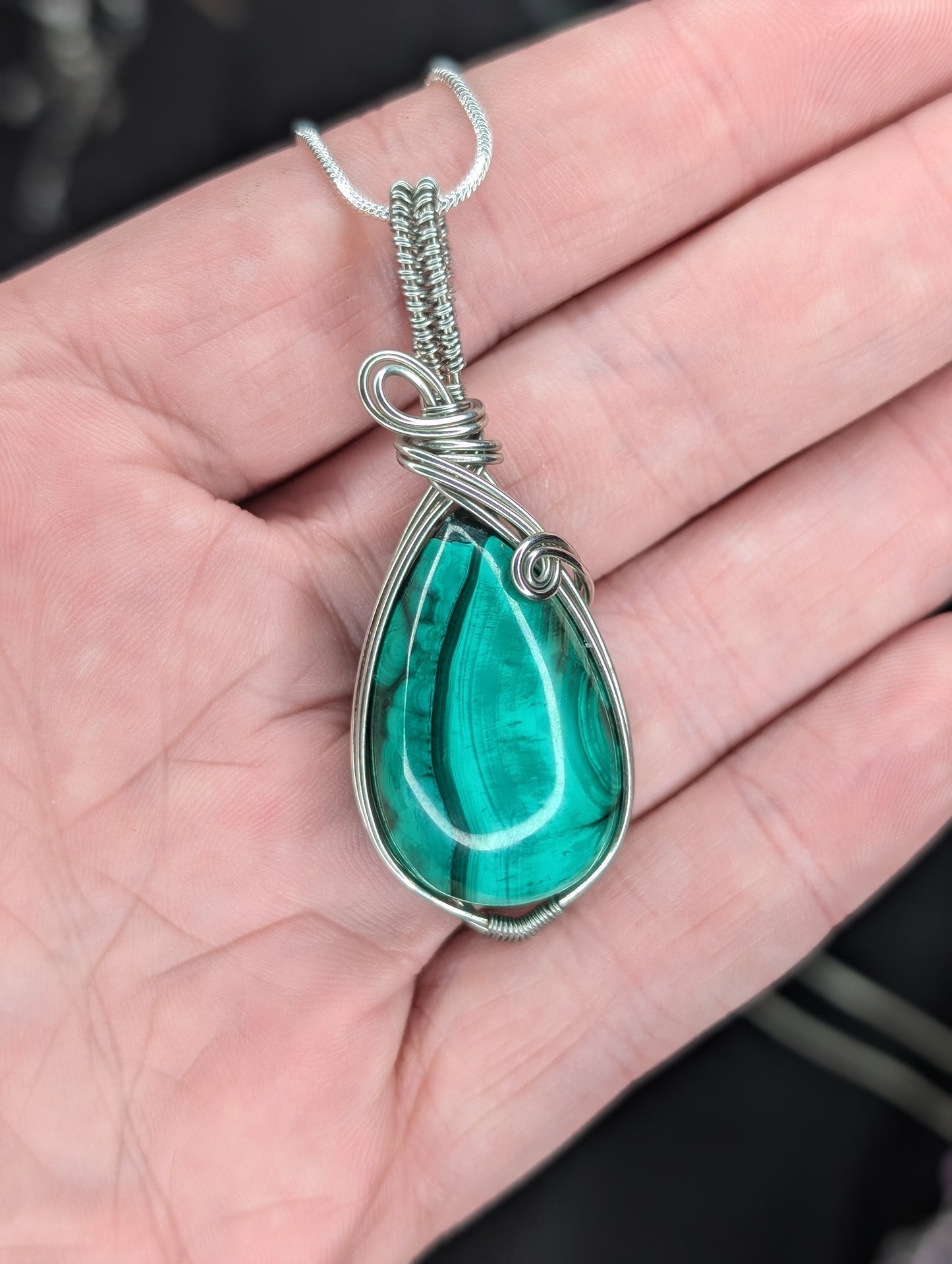 Handmade Malachite Wire Wrapped Pendant