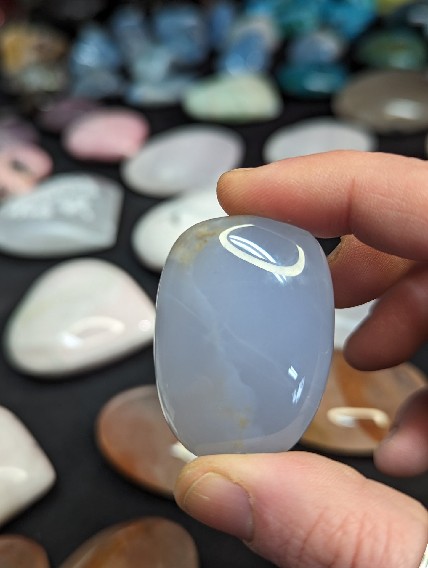 Blue Chalcedony Palm Stone