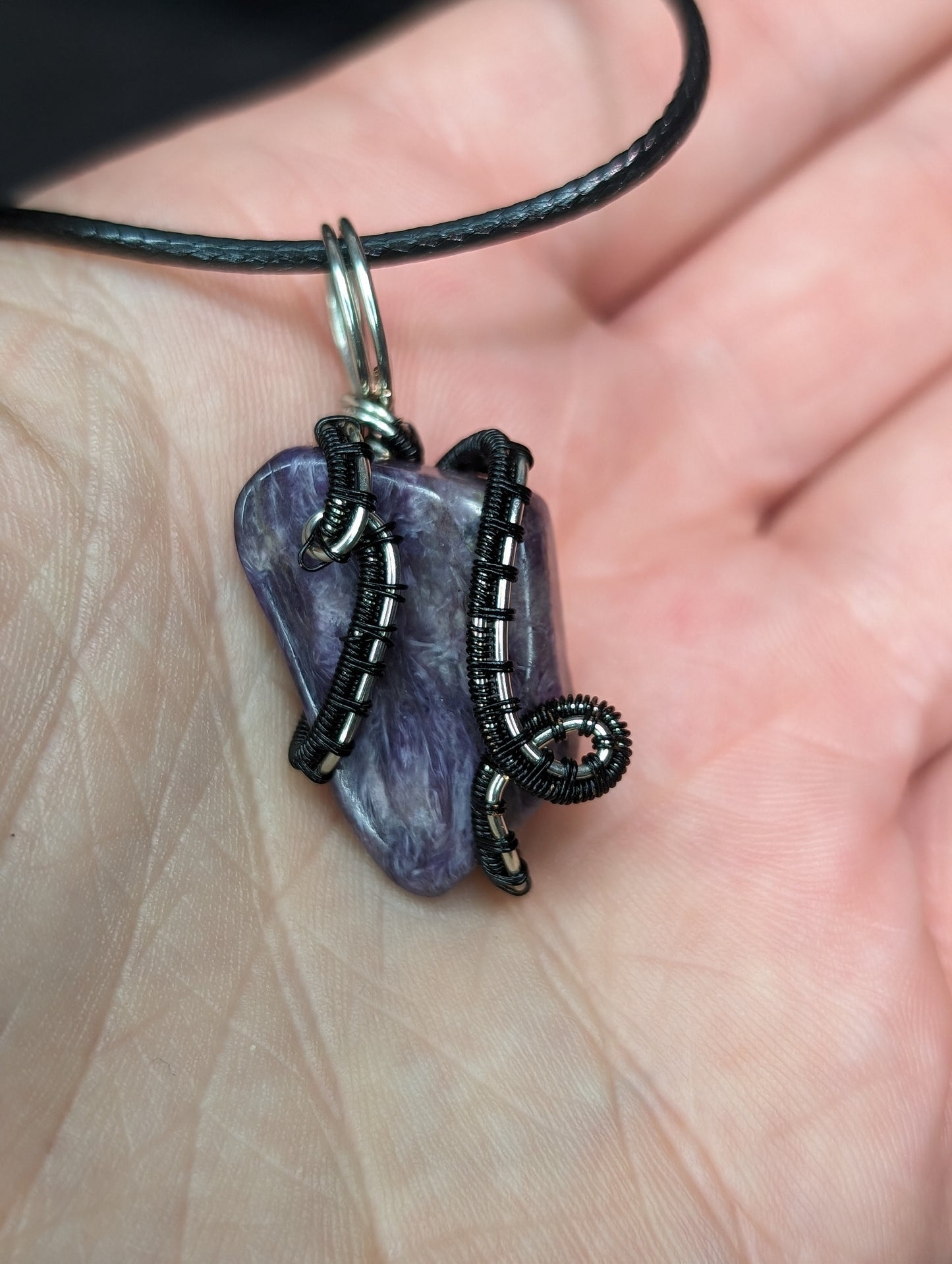 Handmade Charoite Wire Wrapped Pendant