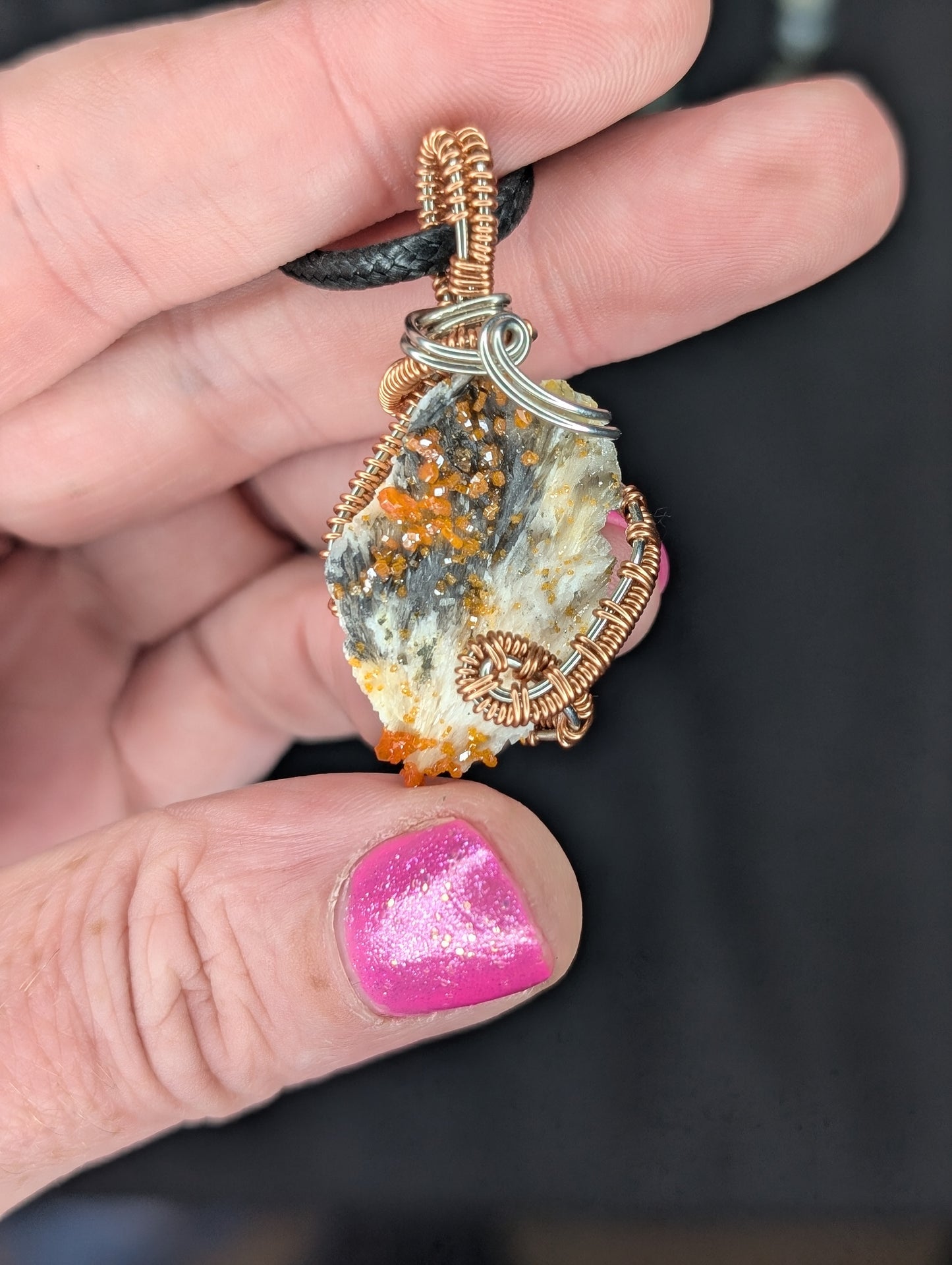 Handmade Raw Barite w/ Vanadinite Wire Wrapped Pendant