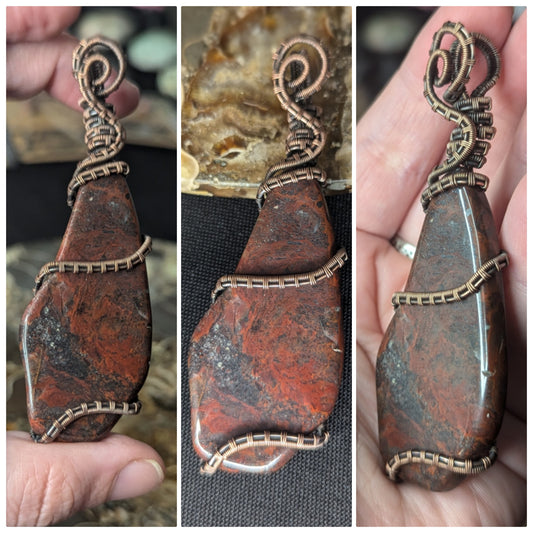 Handmade Red Jasper & Hematite Wire Wrapped Pendant
