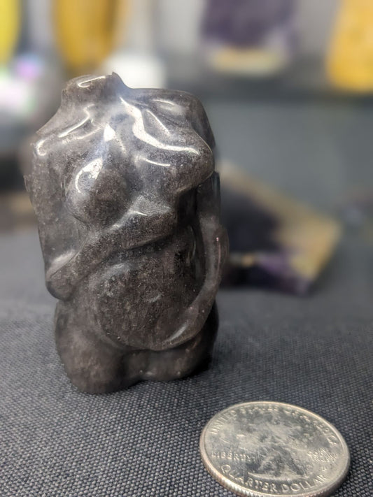 Silver Sheen Obsidian Pregnant Female Carving