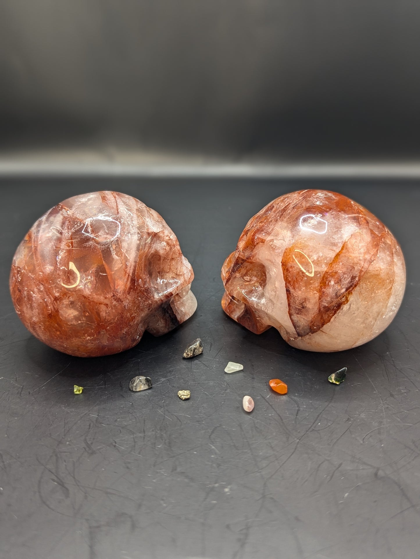 Fire Quartz Skull Carvings