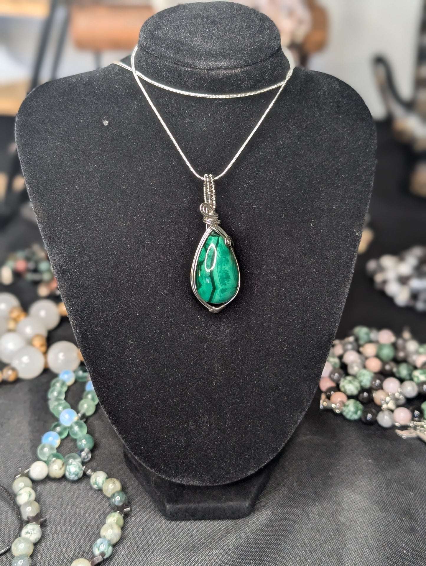 Handmade Malachite Wire Wrapped Pendant