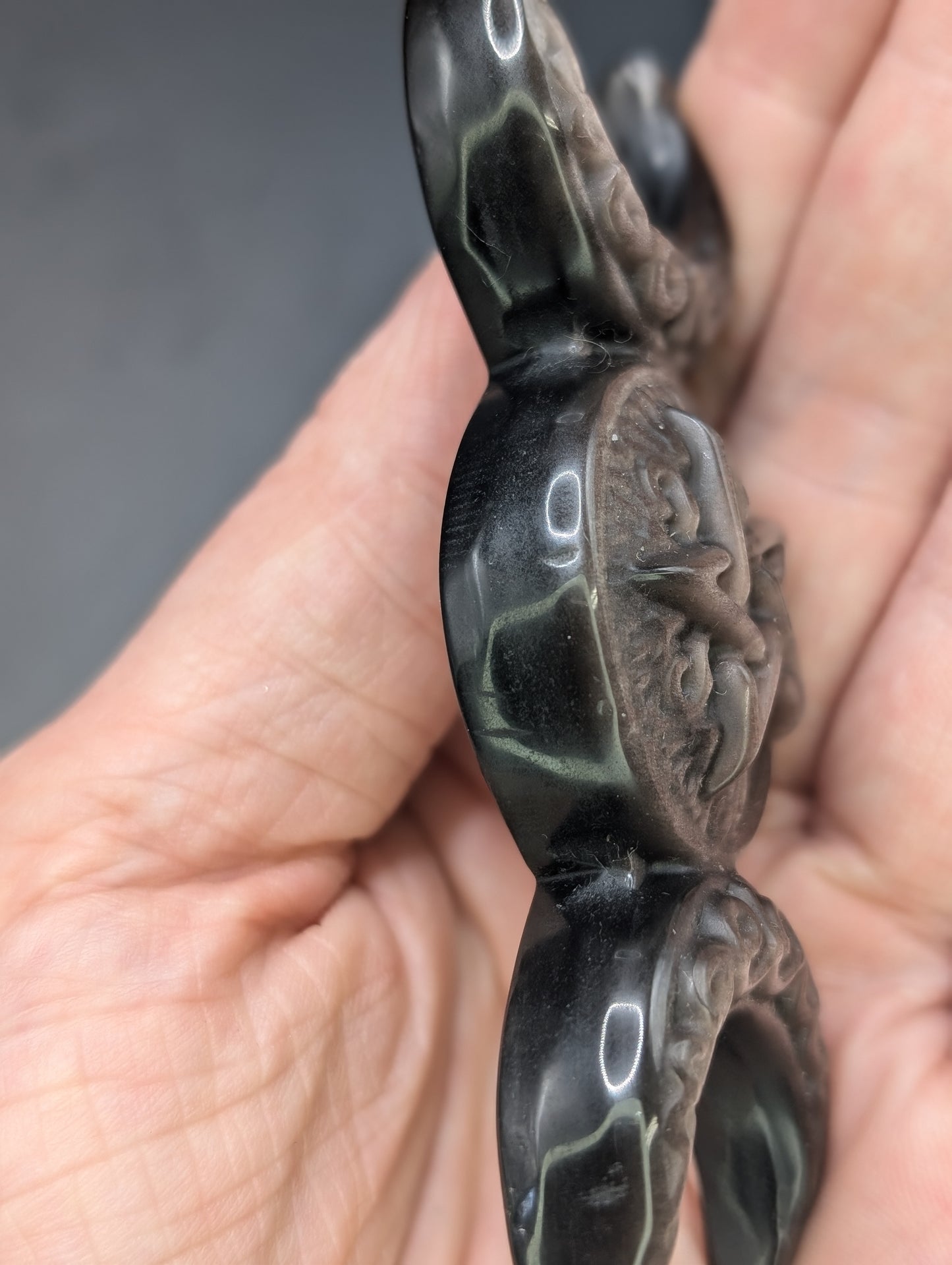 Silver Sheen Obsidian Triple Moon Carving