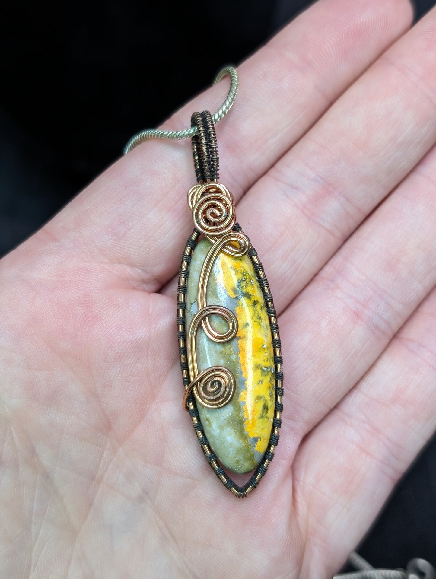 Handmade Bumblebee Jasper Wire Wrapped Pendant