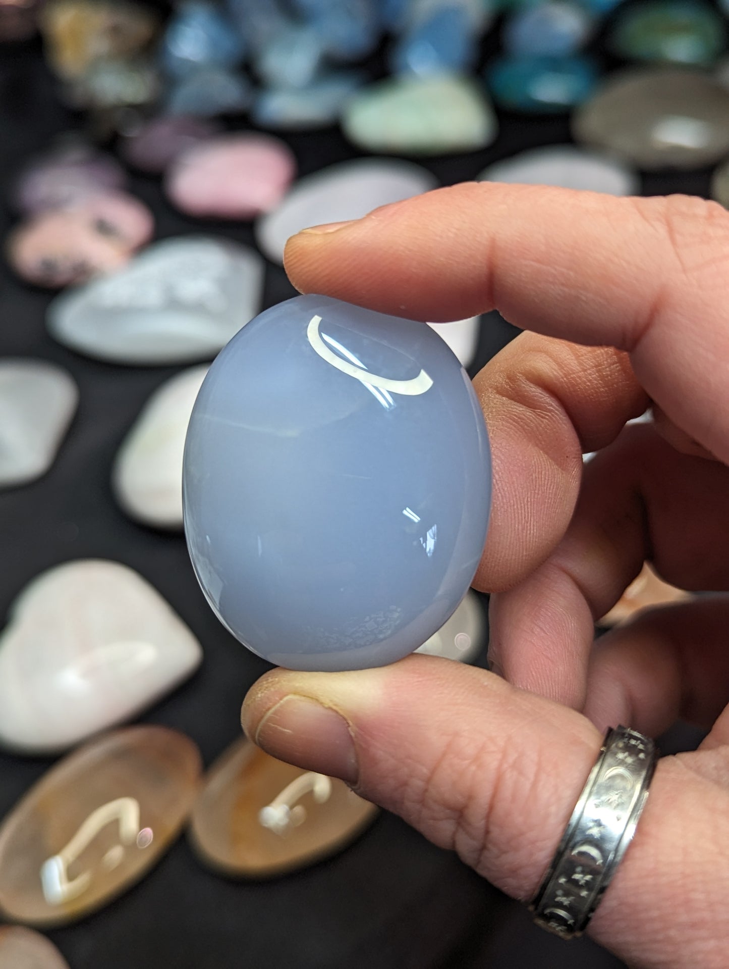 Blue Chalcedony Palm Stone