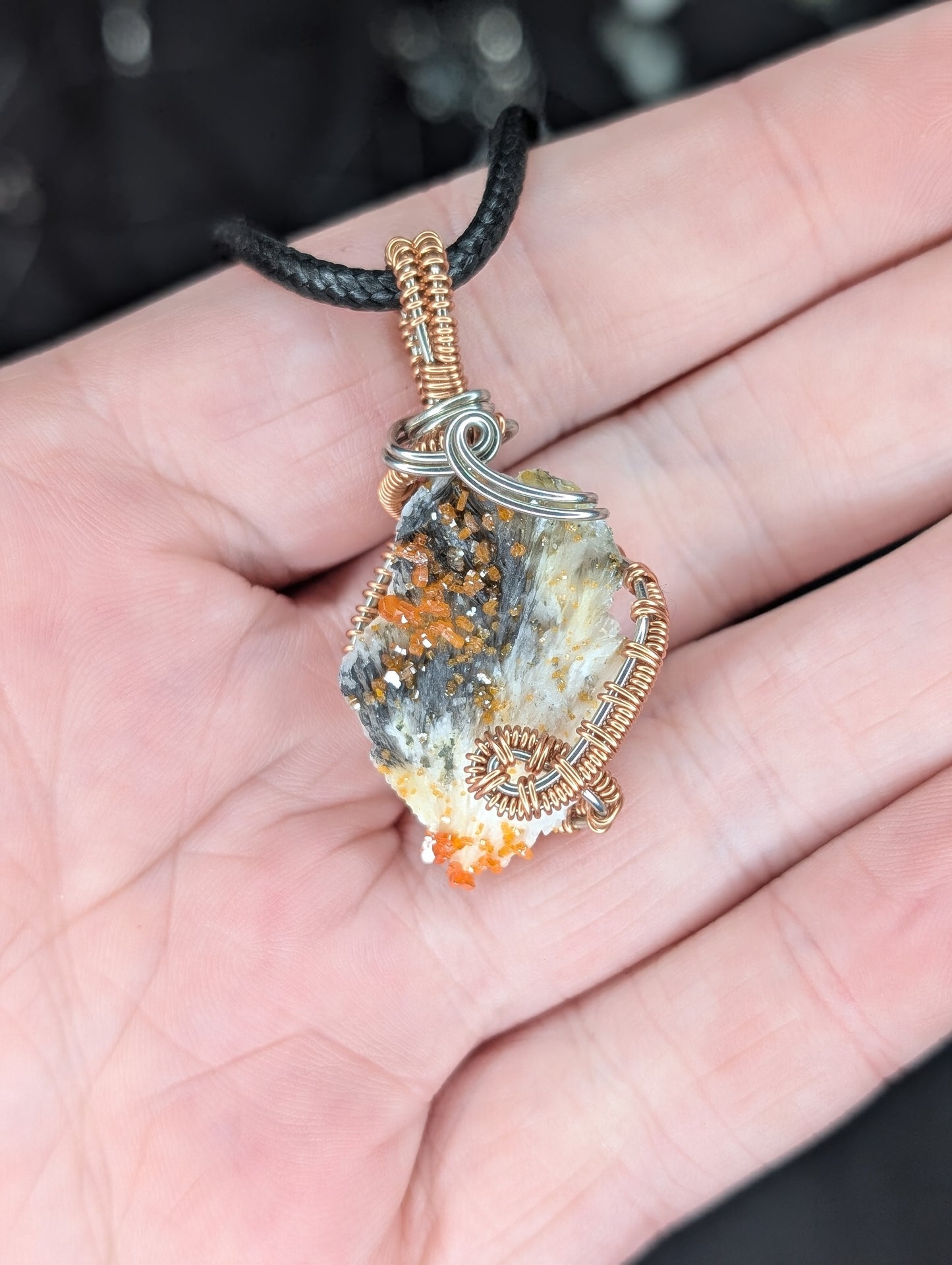 Handmade Raw Barite w/ Vanadinite Wire Wrapped Pendant