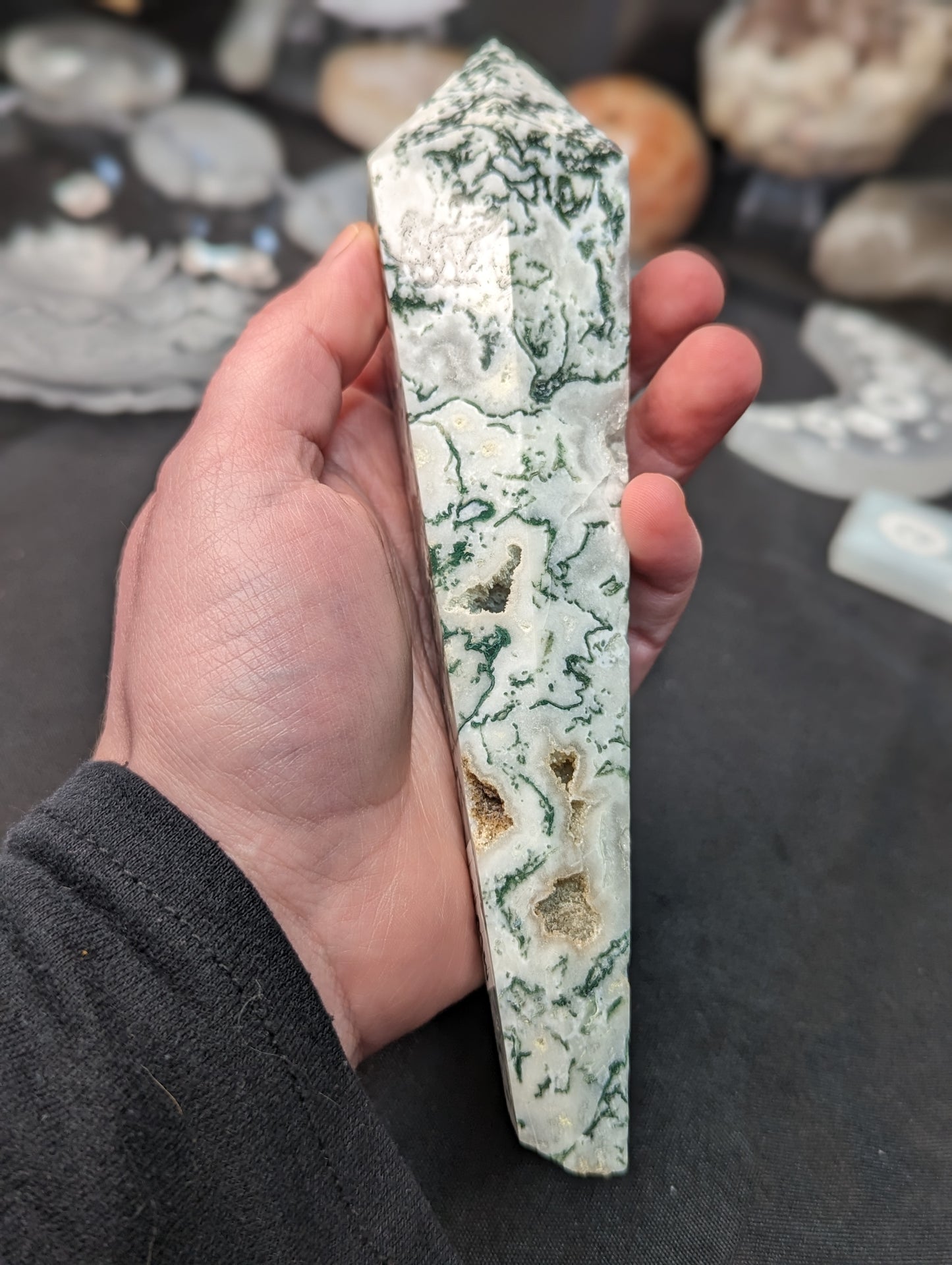 Moss Agate Wand & Stand