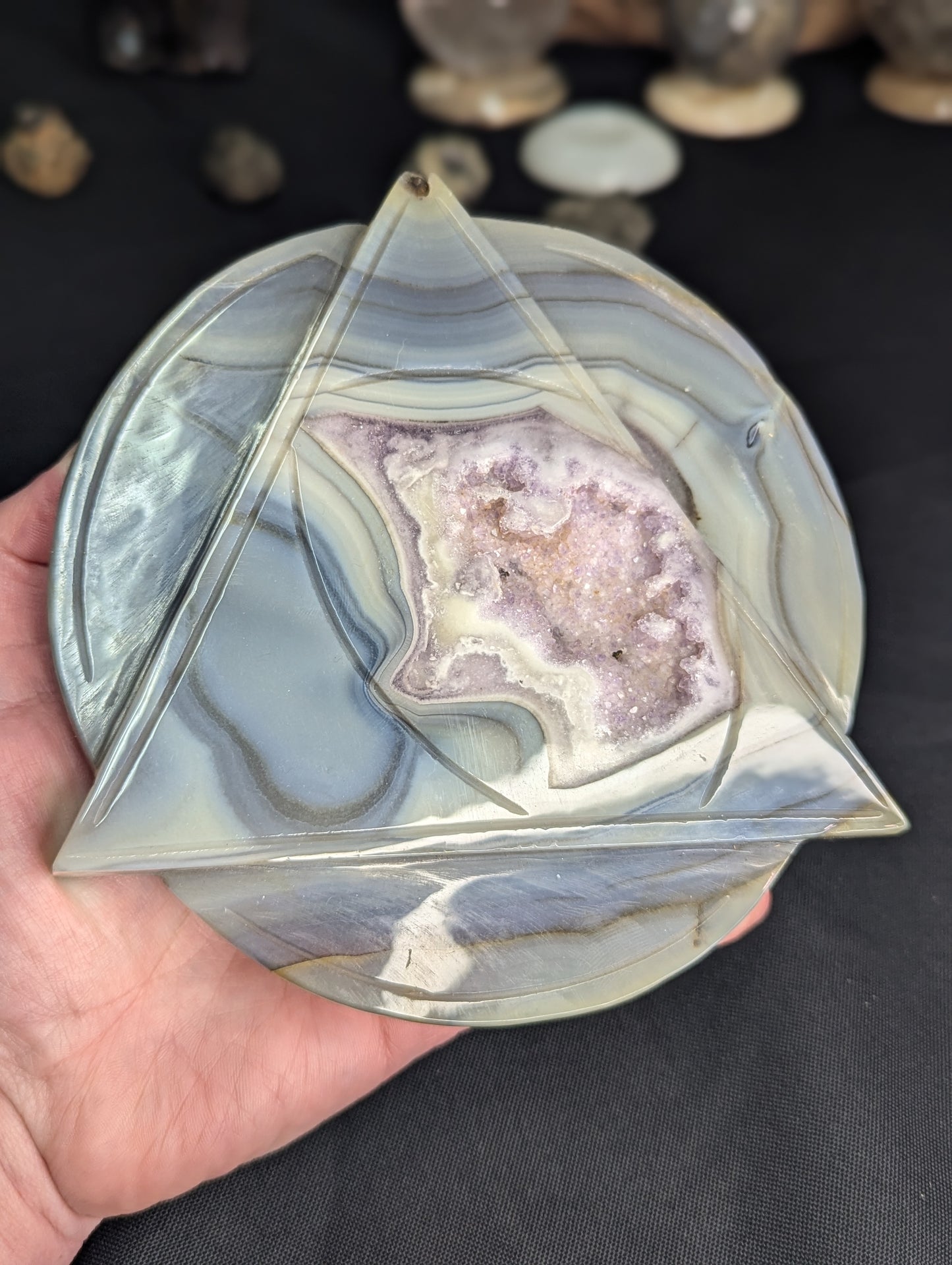 Druzy Agate & Amethyst Geometric Carving