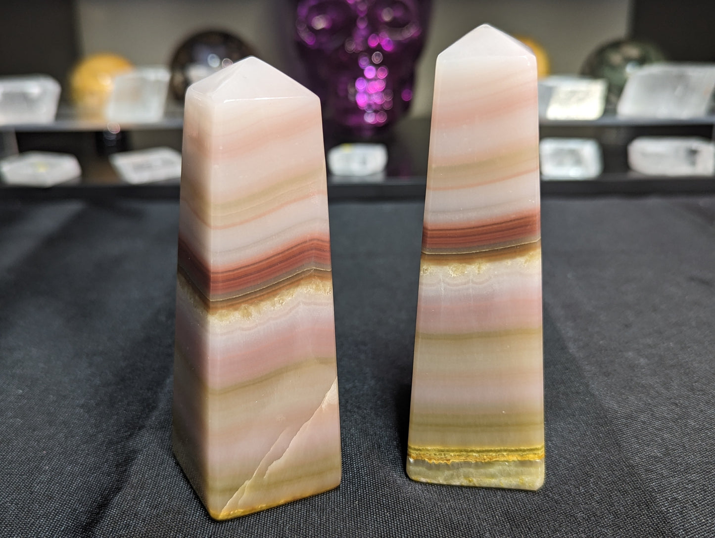 Banded Strawberry Calcite Tower