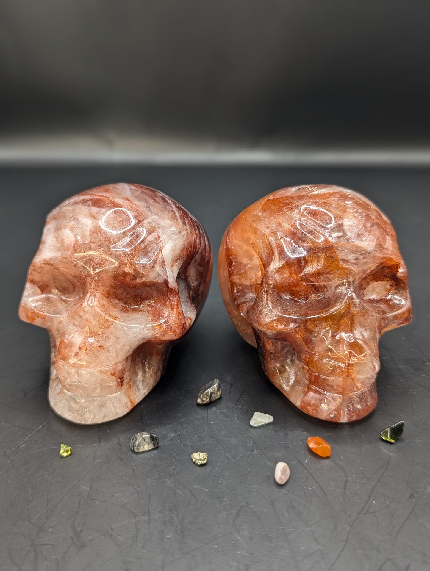 Fire Quartz Skull Carvings