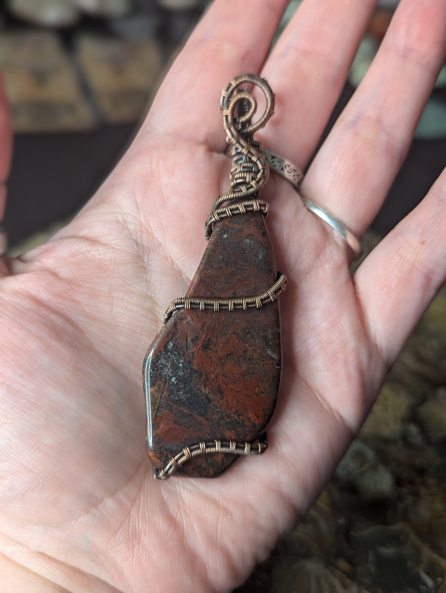 Handmade Red Jasper & Hematite Wire Wrapped Pendant