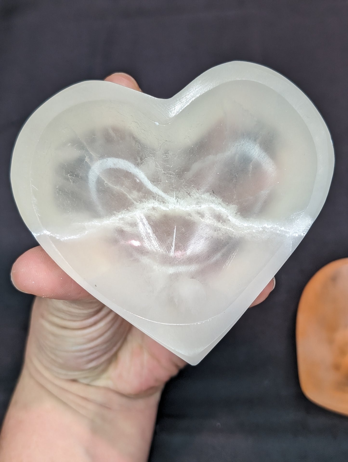 Peach Selenite & Selenite (Satin Spar) Heart Bowls