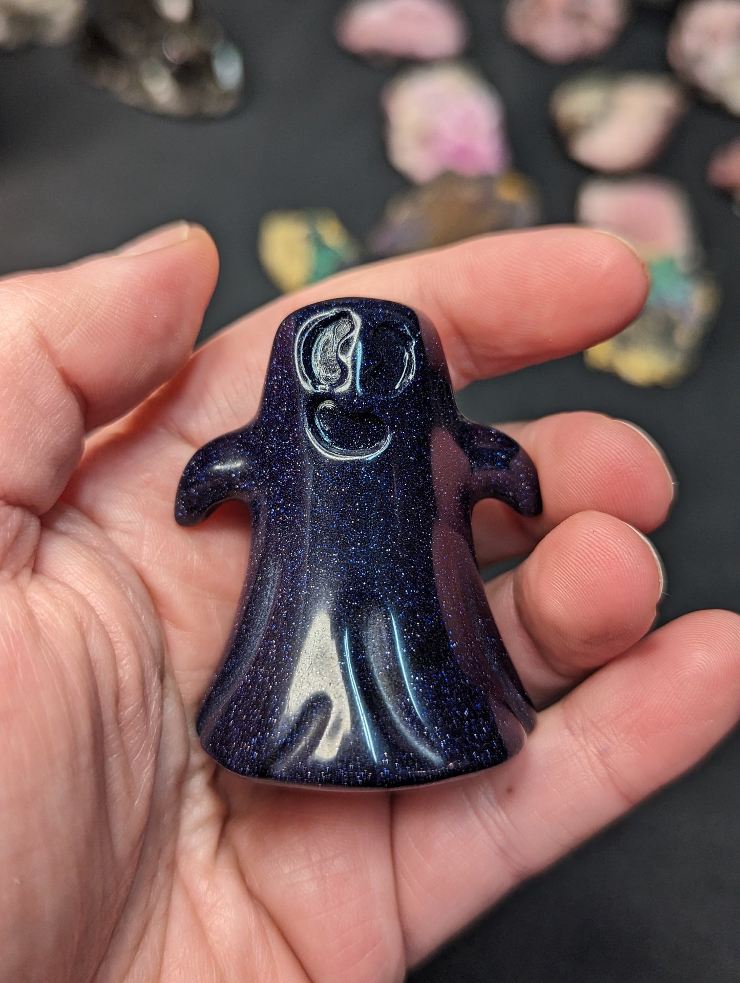 Blue Goldstone Ghost Carving