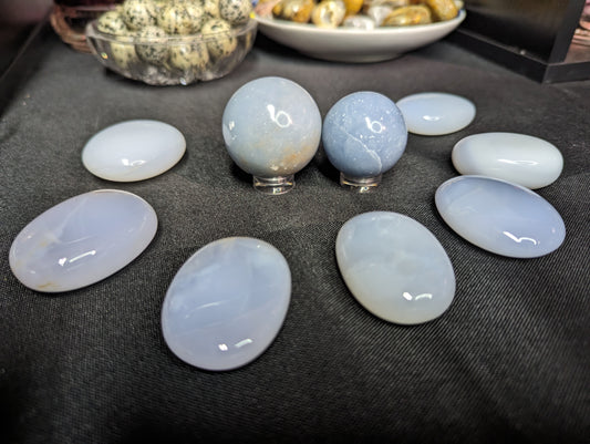 Blue Chalcedony Palm Stone