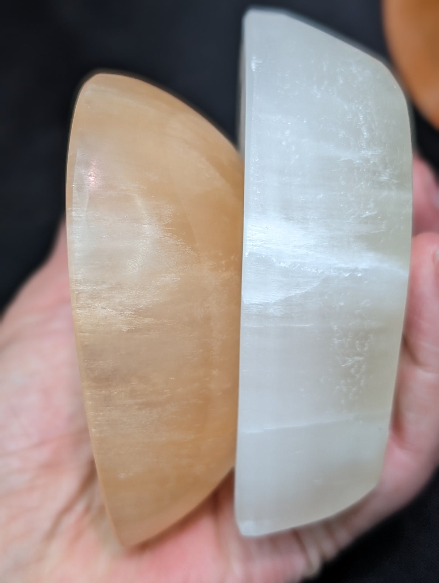 Peach Selenite & Selenite (Satin Spar) Heart Bowls