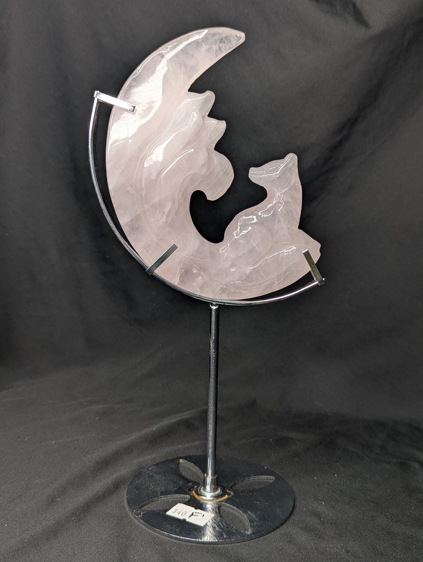 Rose Quartz Fox Moon & Stand
