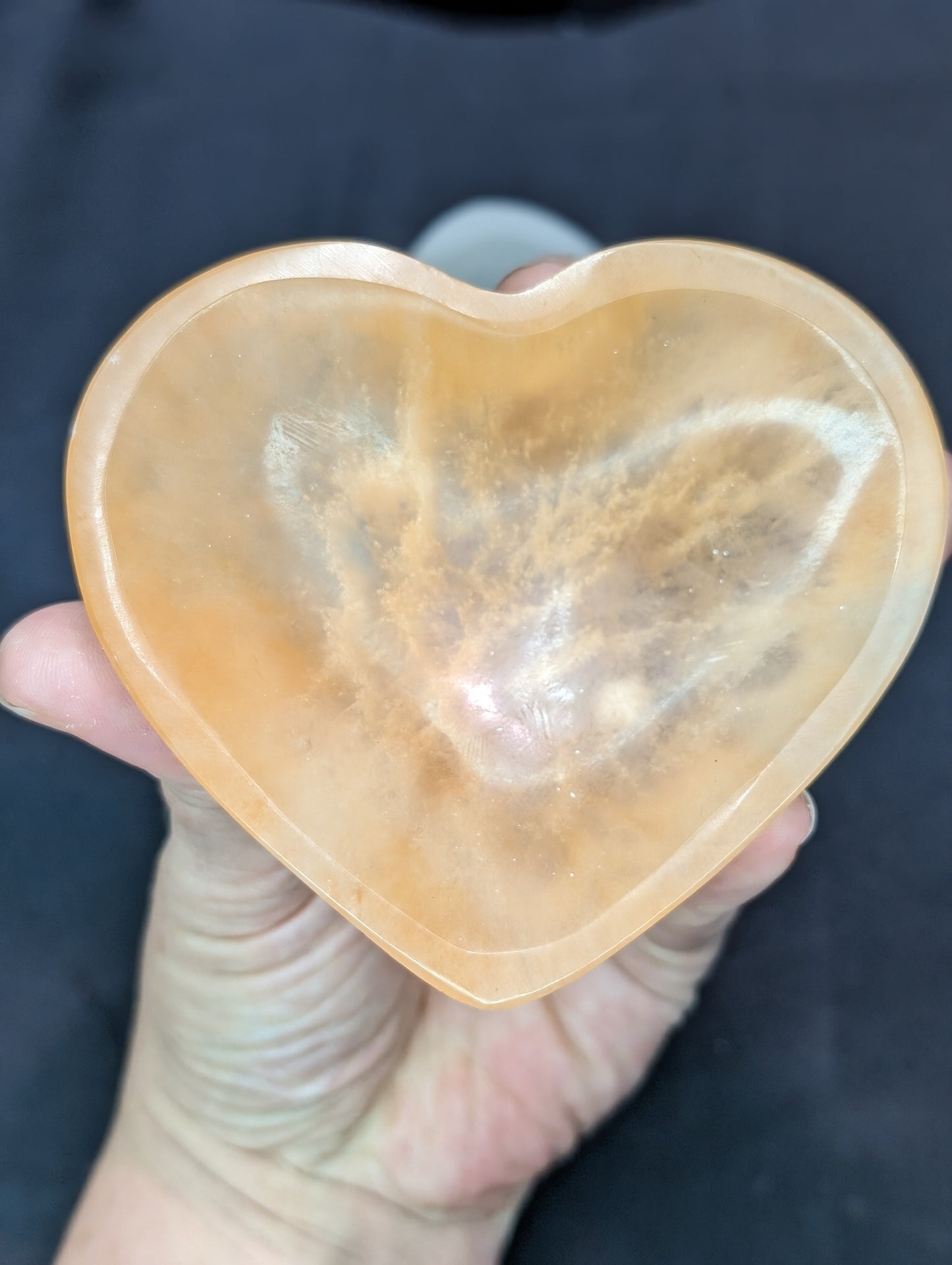 Peach Selenite & Selenite (Satin Spar) Heart Bowls